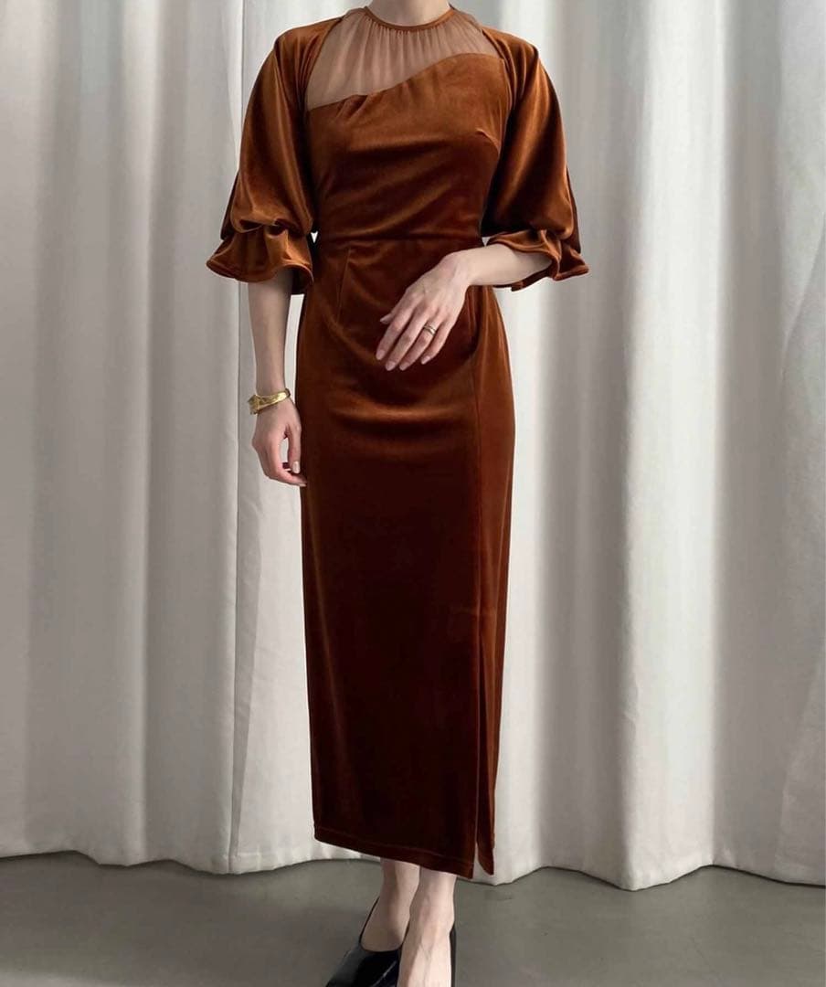 Ameri vintage 2WAY CURVE VELOURS DRESS