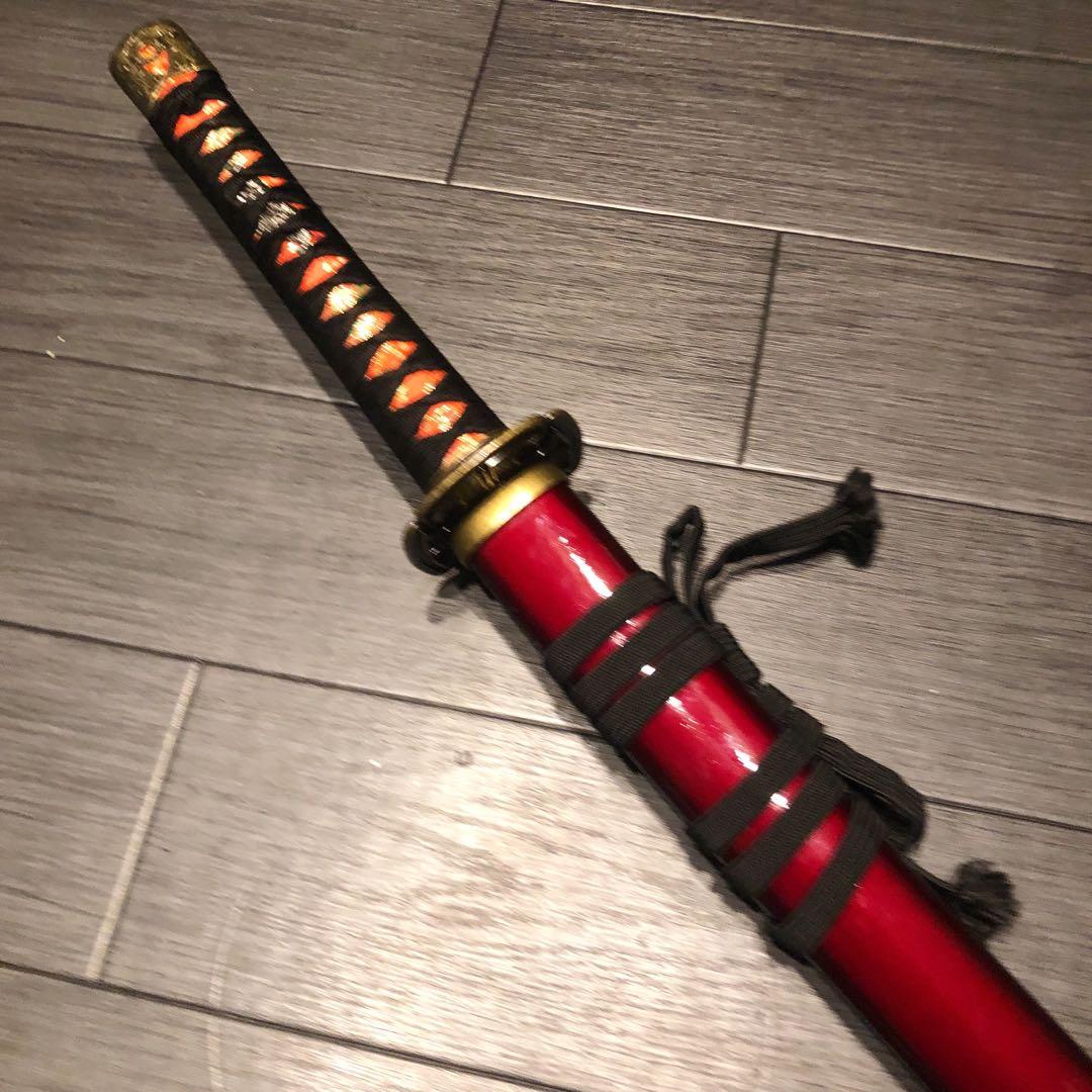 高級模造刀　居合刀　樋入刀身　朱拵え　合金刀身