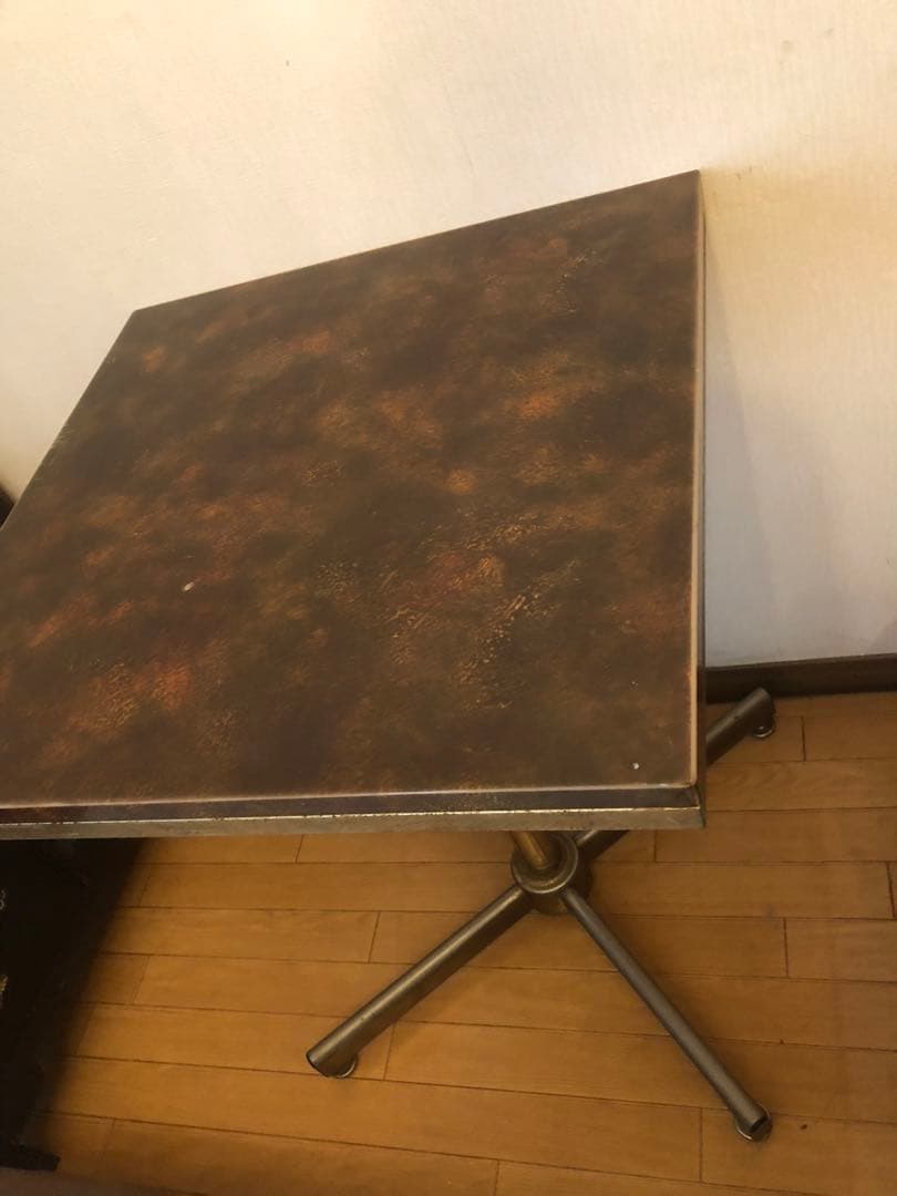 カフェ テーブル マーブル調 真鍮 アンティーク 正方形 ブラウン 金