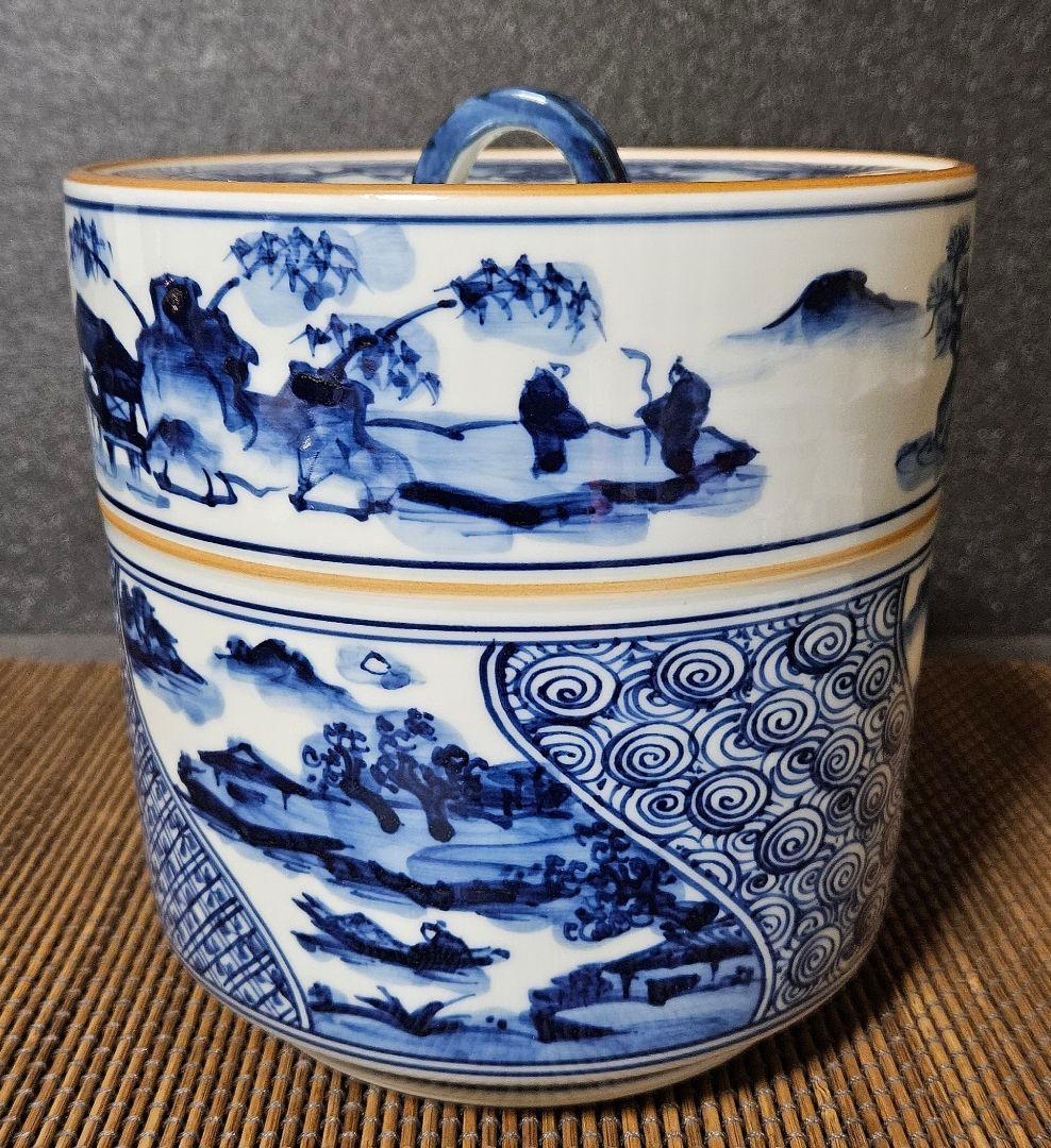 京焼 清水焼 名工】 橋本喜泉 造 染付 祥瑞 水指 共箱 共布