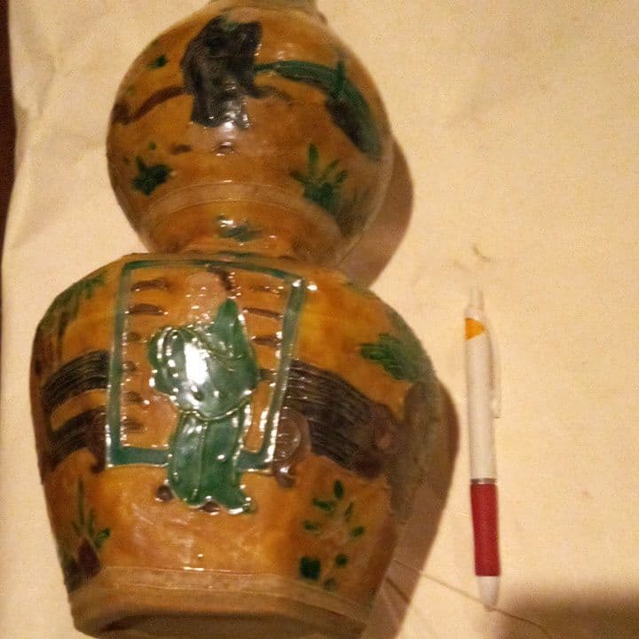 中国陶磁器 明法花 瓢箪型壺