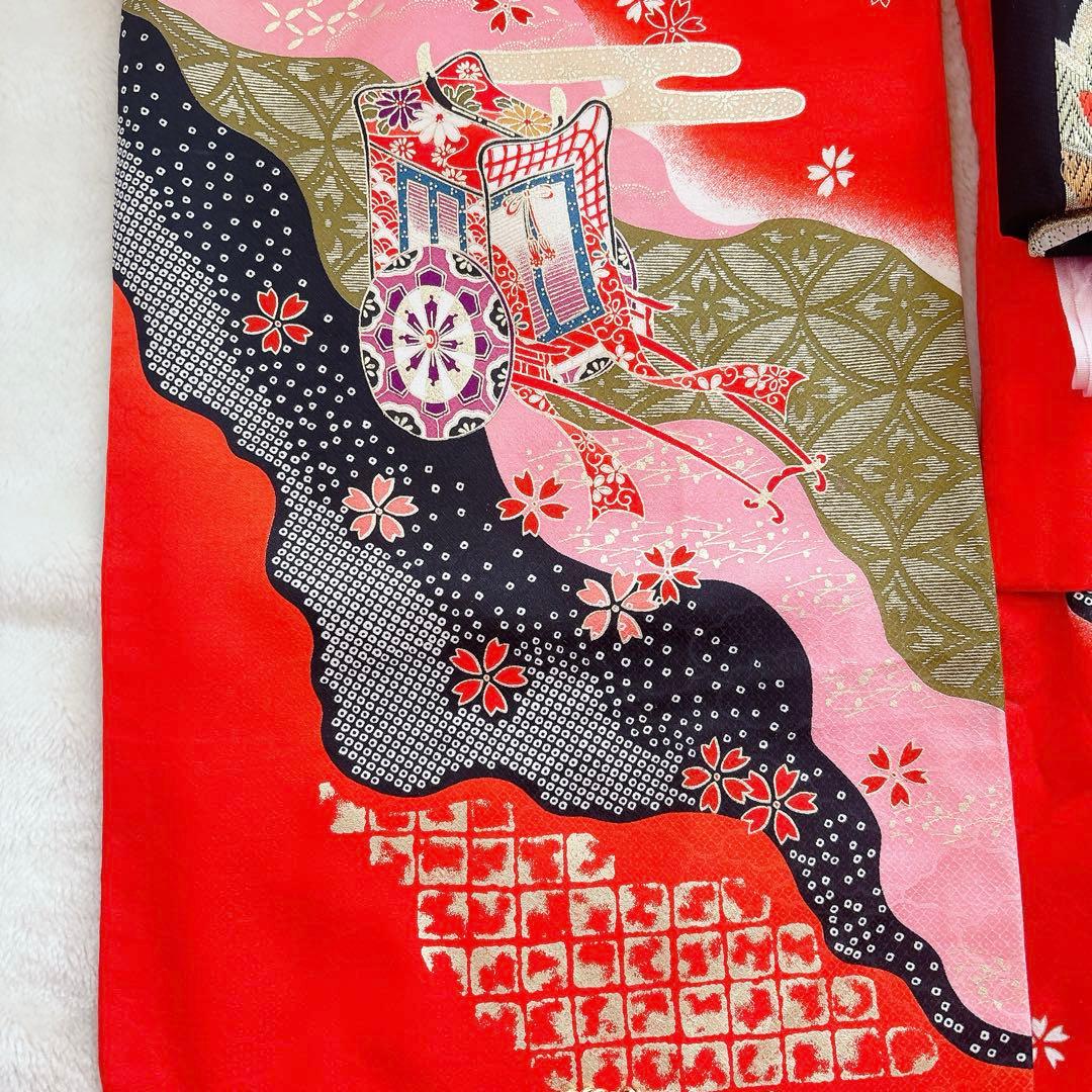 七五三　7歳　四つ身　正絹　子供　着物　作り帯　女の子　長襦袢　フルセット