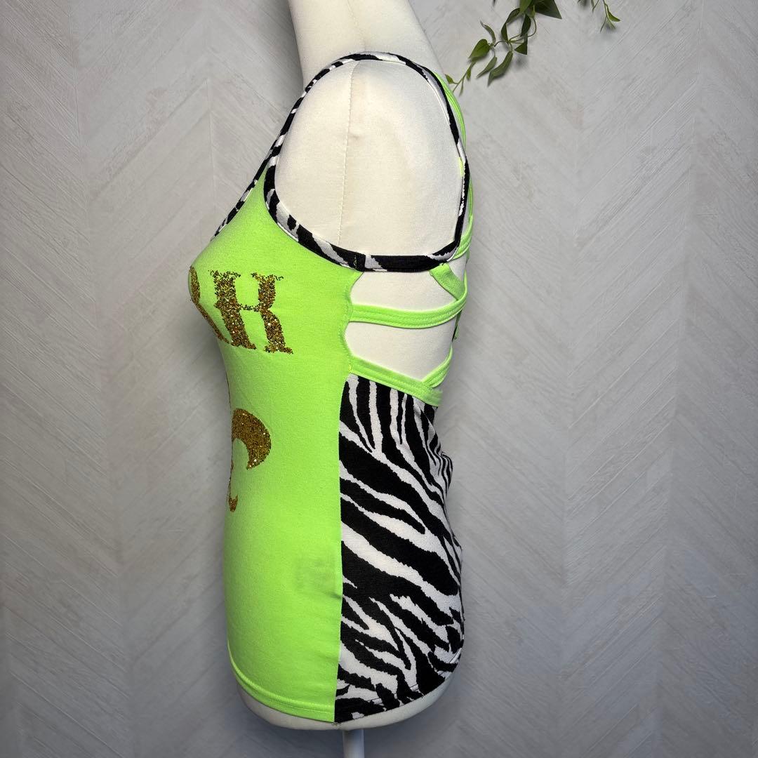 d.i.a. 平成ギャルy2k バックオープンゼブラ柄ラメロゴタンクトップ