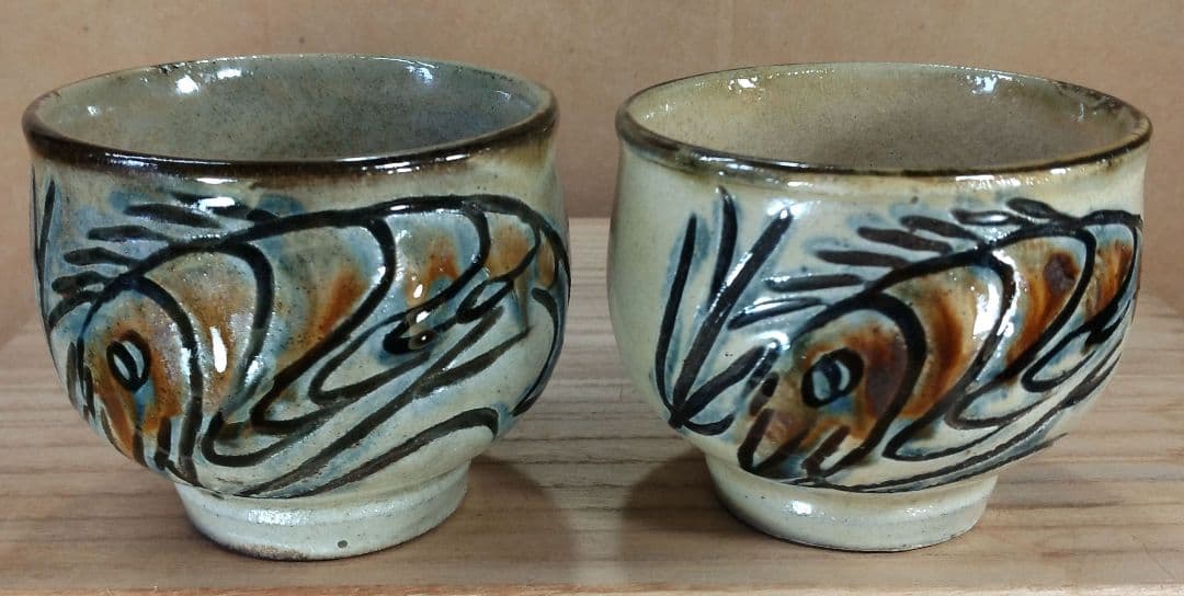 トムトム！【本物保証】金城次郎 湯呑五客 海老魚紋湯呑≪最上位品≫人間国宝