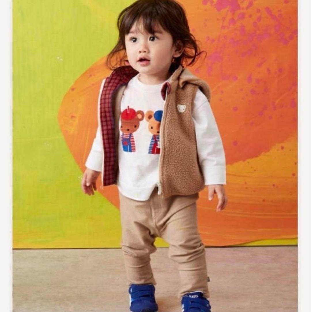 ファミリア セット チェック くま カーディガン ベスト ロンTレギンス