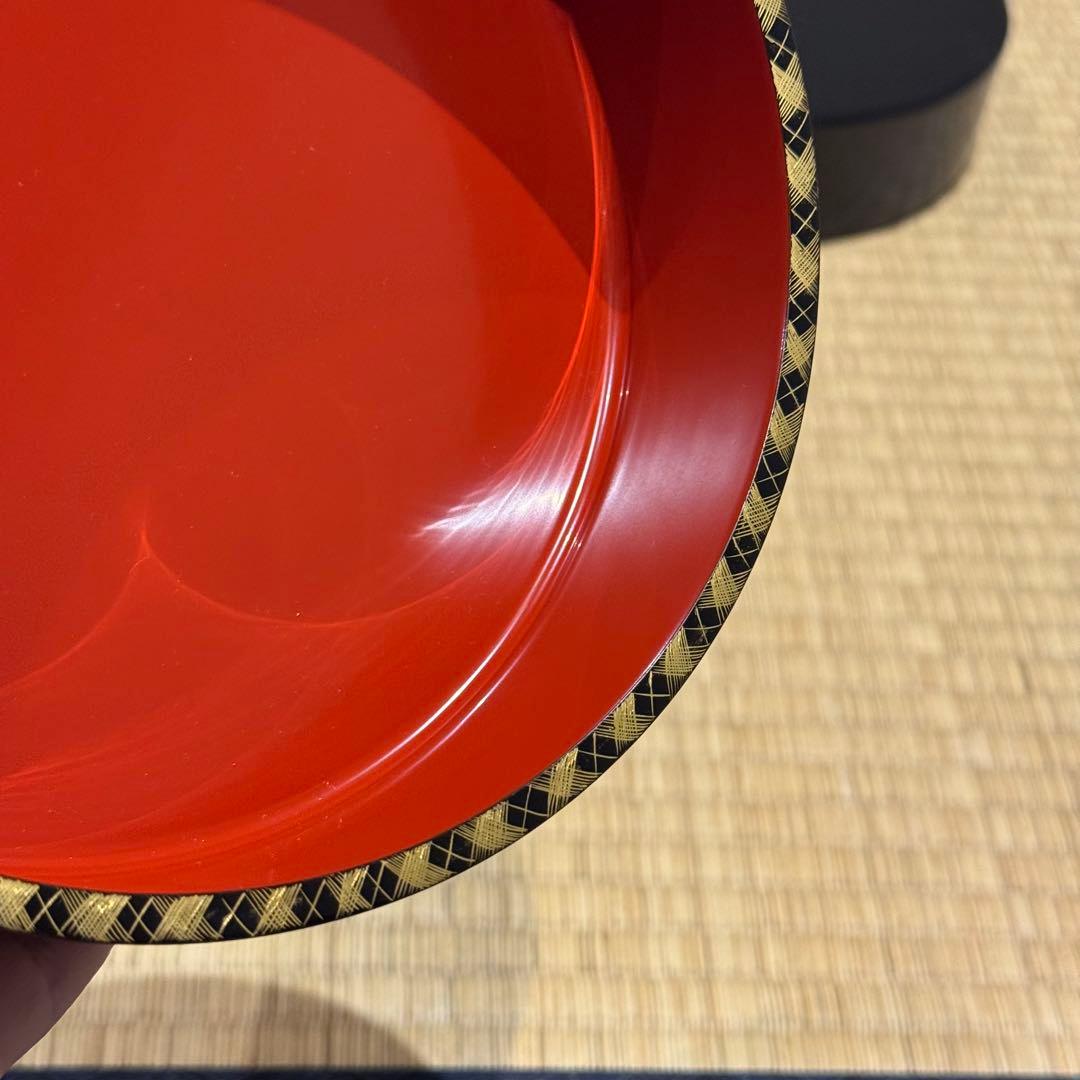 輪島塗 池盛漆器謹製 本堅地 網代沈金 丸重 共箱 美品