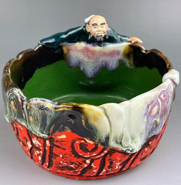 【希少】隅田焼 高浮彫人物立体造形焼物 明治期 ボウル トレイ 深皿 井上良斎 希少】隅田焼 高浮彫人物立体造形焼物 明治期 ボウル トレイ 深皿 井上