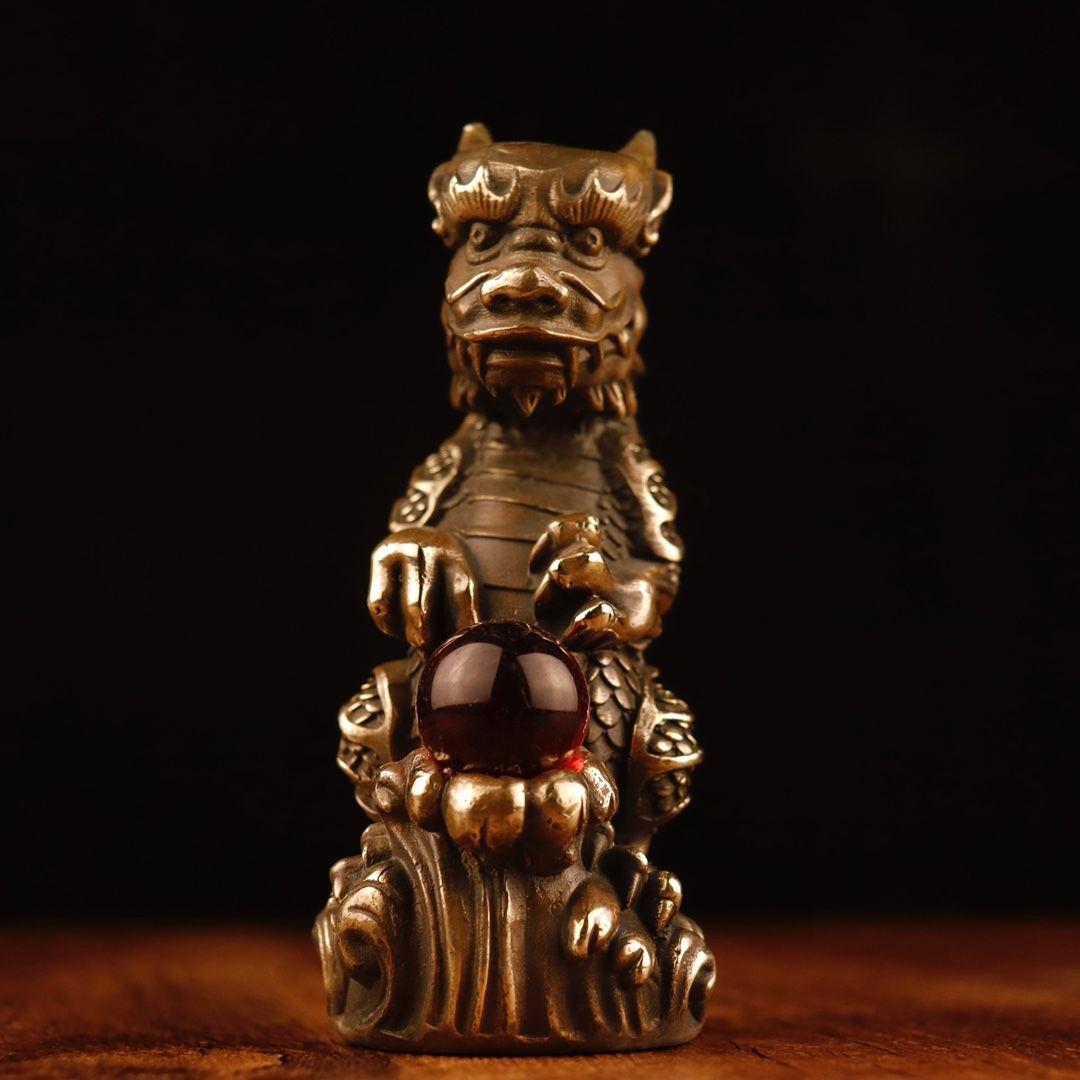 銅制 十二支竜 マスコット 戯珠竜招財 風水 開運 装飾品 工芸品 置物