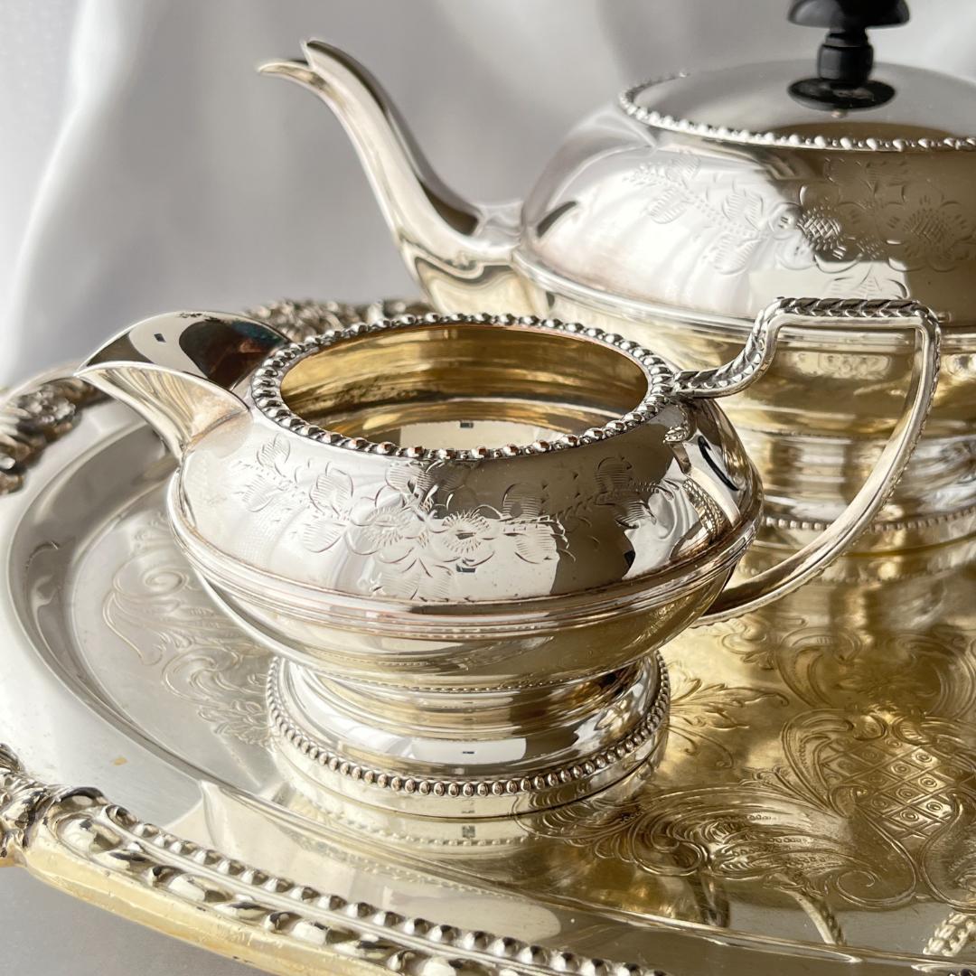 【英国】 パールとエングレイブのティーセット 3点 ティーポット