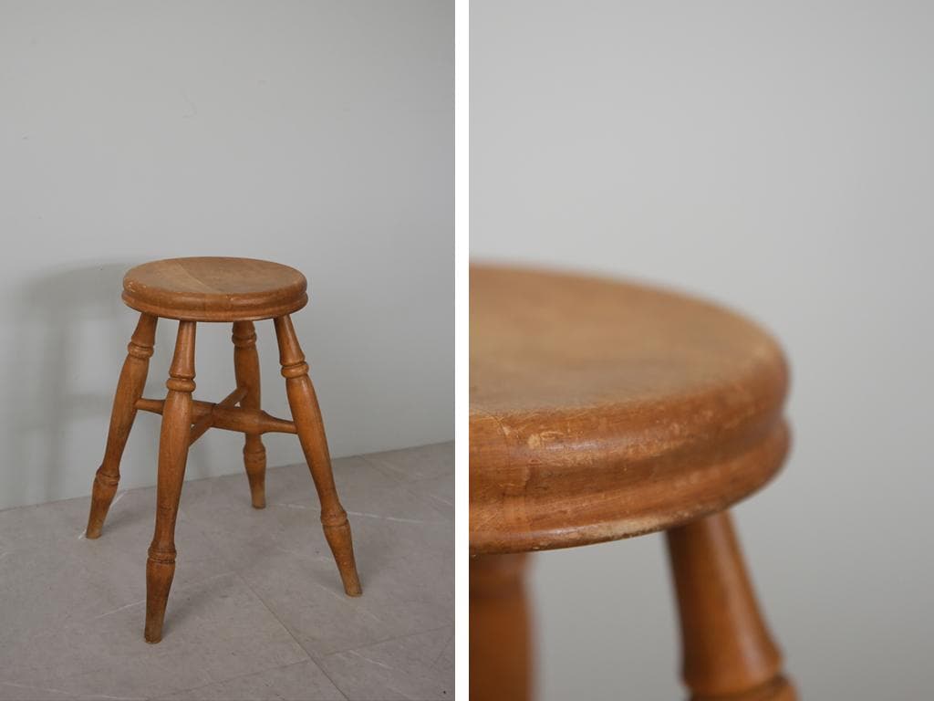 英国アンティーク木製スツール/丸イス椅子チェア/踏み台/腰掛け(81-190-1