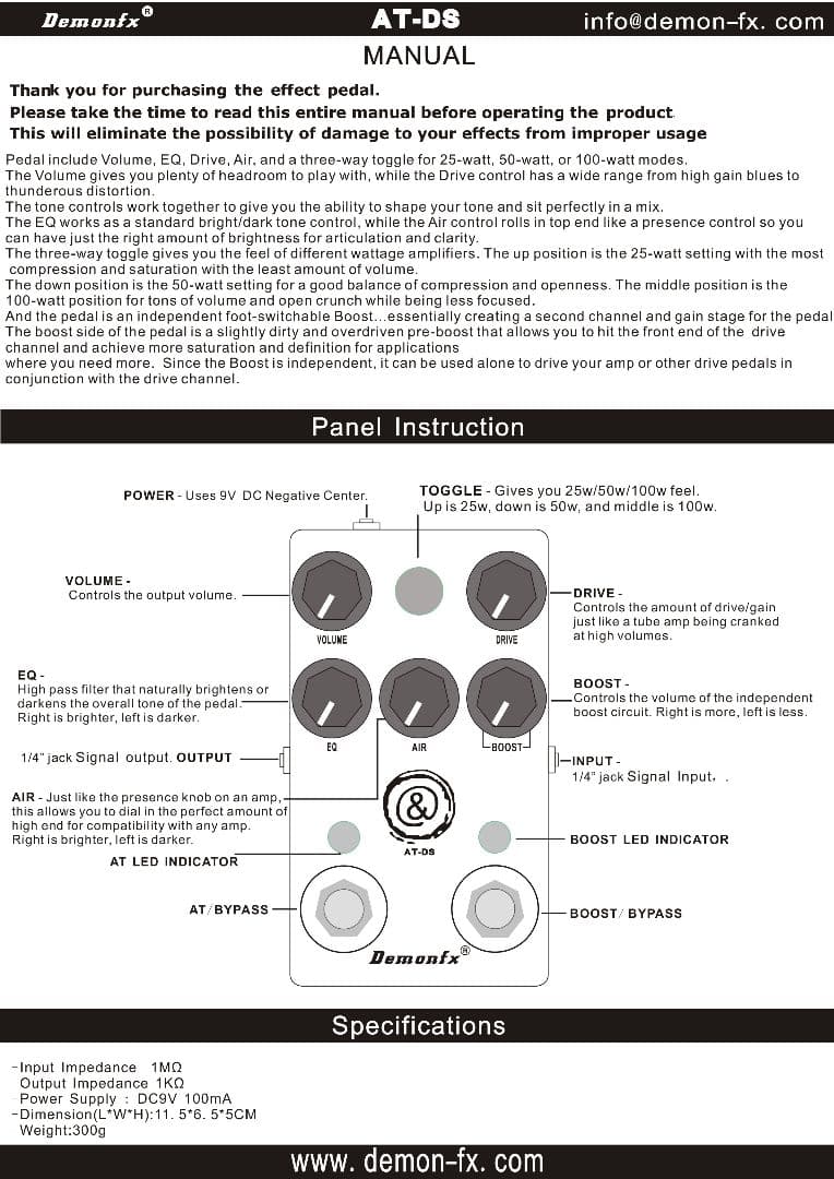 Demonfx AT-DS（JHS Pedals The AT+ クローン）