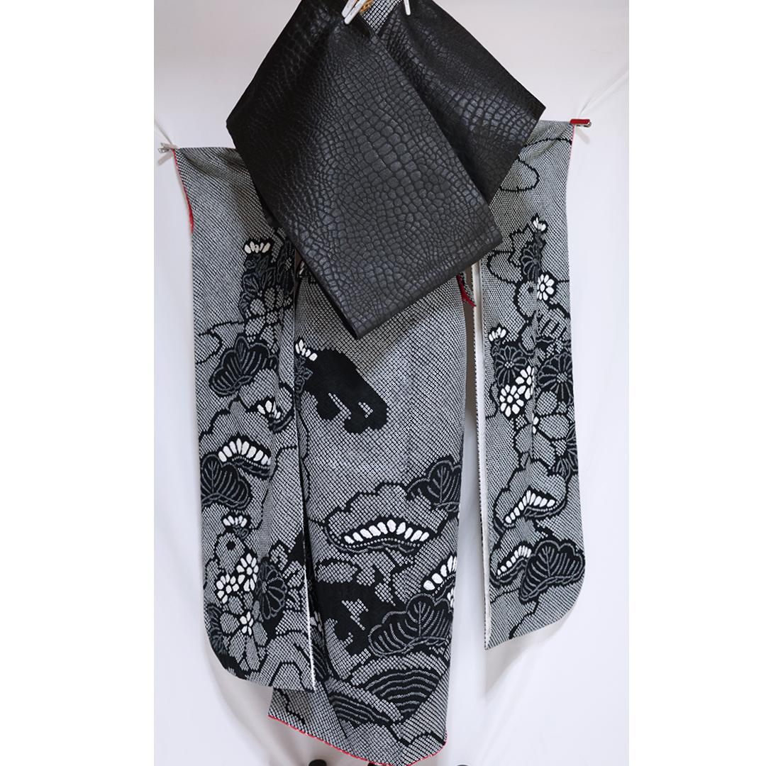 美品】総絞り白黒振袖7点セット161cm帯新品帯締めフルセット成人式TB28