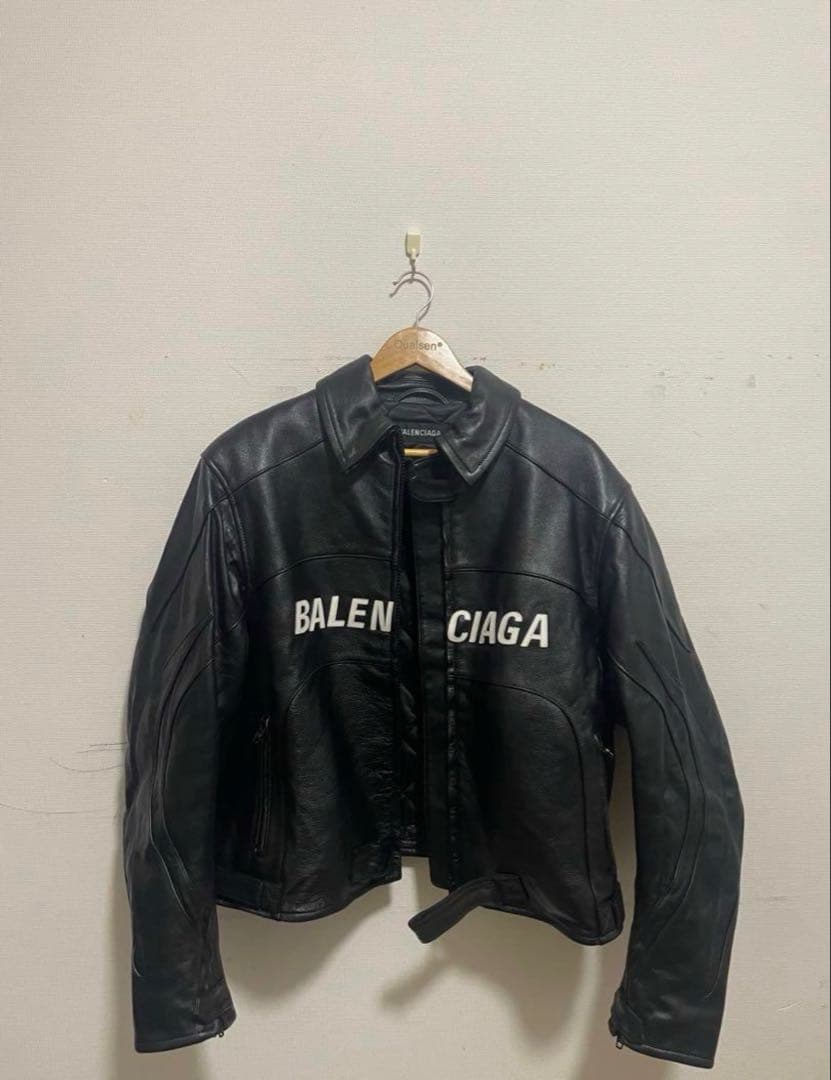 BALENCIAGA バレンシアガ 19AW Leather Rider Jacket フロントロゴ