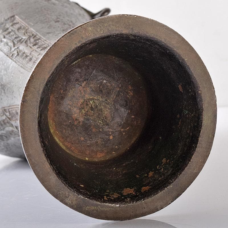 中国　古銅　漢詩饕餮文　双耳瓶　時代箱付　M　R8223B