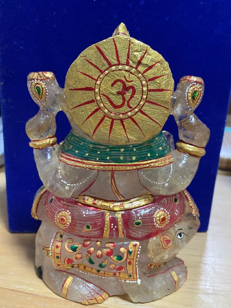 ガネーシャとねずみ 置物 水晶 彫刻 特大 世界の縁起物 コッキー