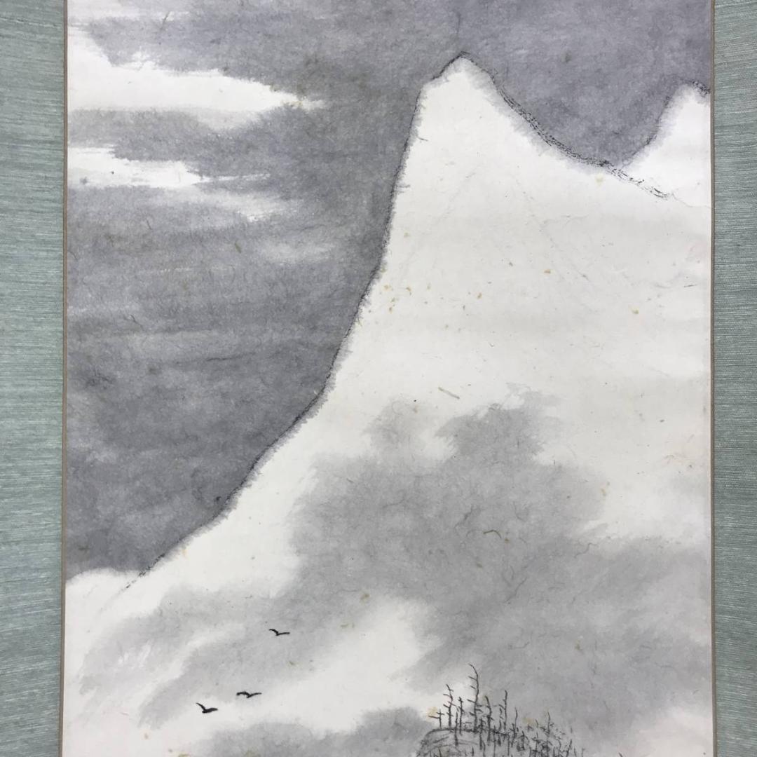 真作/小川鴻城/寒山帰樵図/山水図/山水人物図/掛軸☆