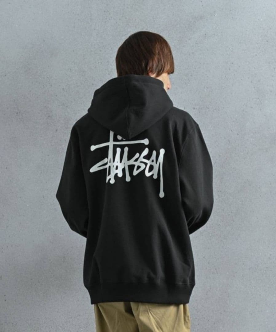 STUSSY ベーシック プルオーバー フード パーカー S ブラック