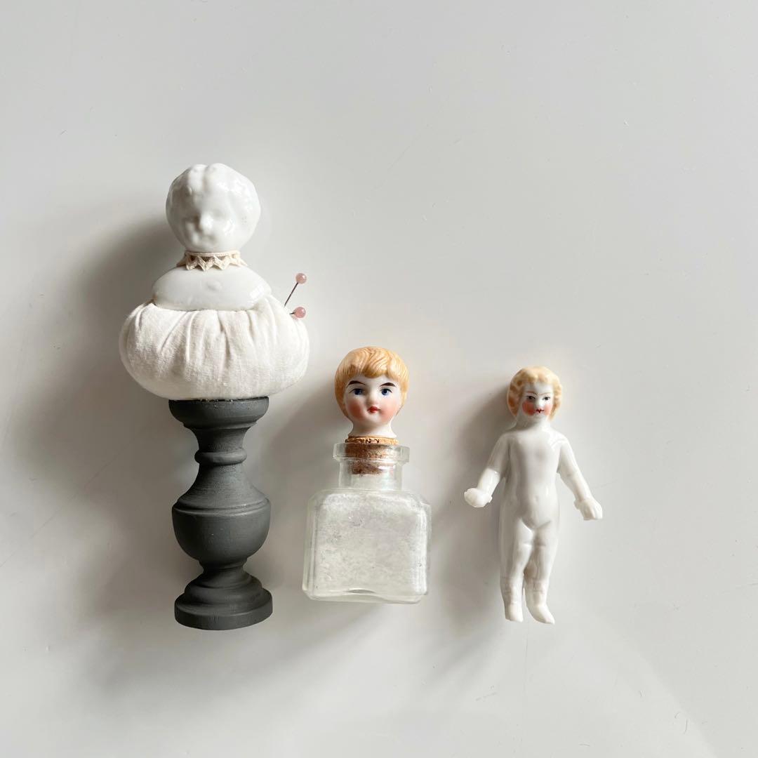 アンティークドールヘッドとガラス瓶セット 公式】アンティーク家具