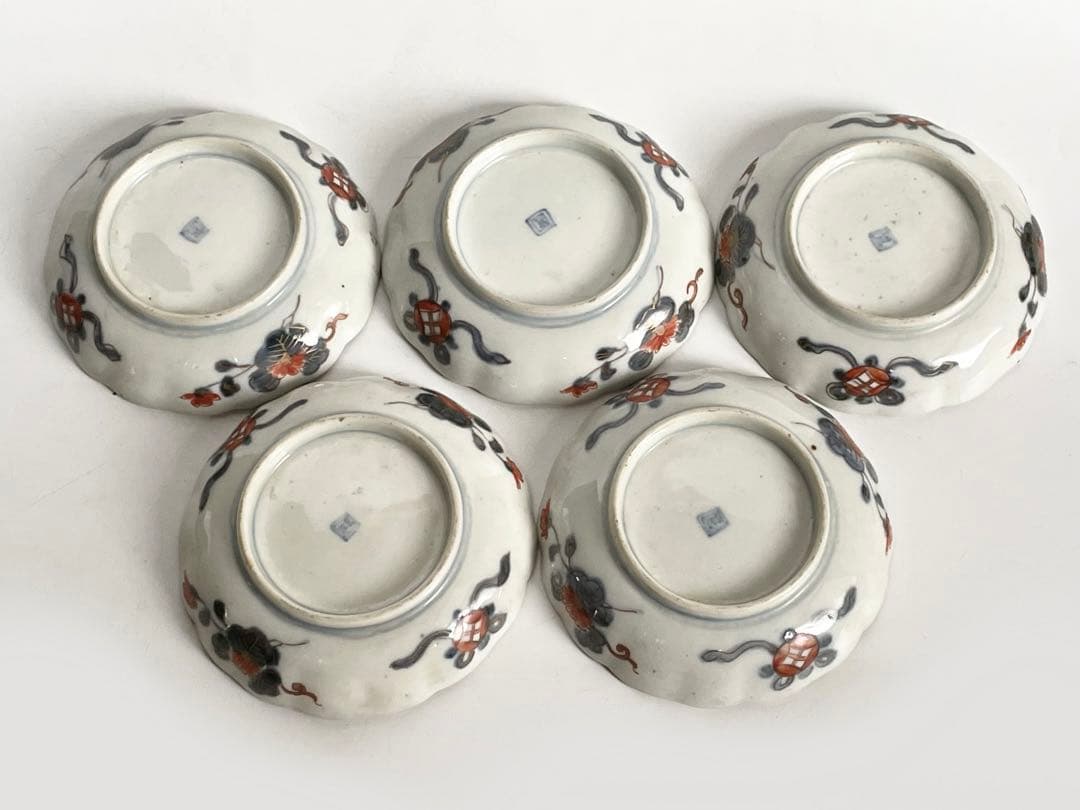 骨董 アンティーク 金襴手 輪花縁 小皿 稲穂文様 5枚