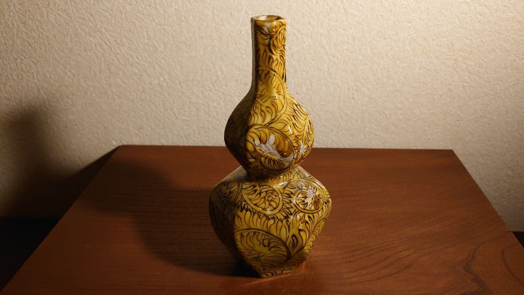 古九谷 九谷焼 徳利 ねじり 花入 蔵出し 江戸期 角福 黄釉 1客