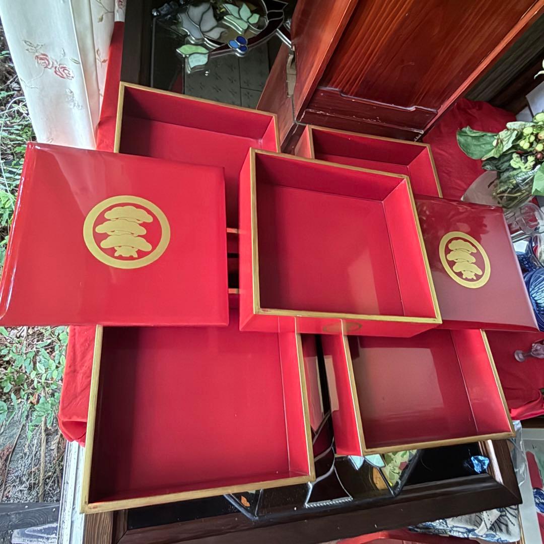 2212様感謝‼️「松」JAPAN 特産　輪島 蒔絵五段重二枚蓋　欅春慶塗り木箱入