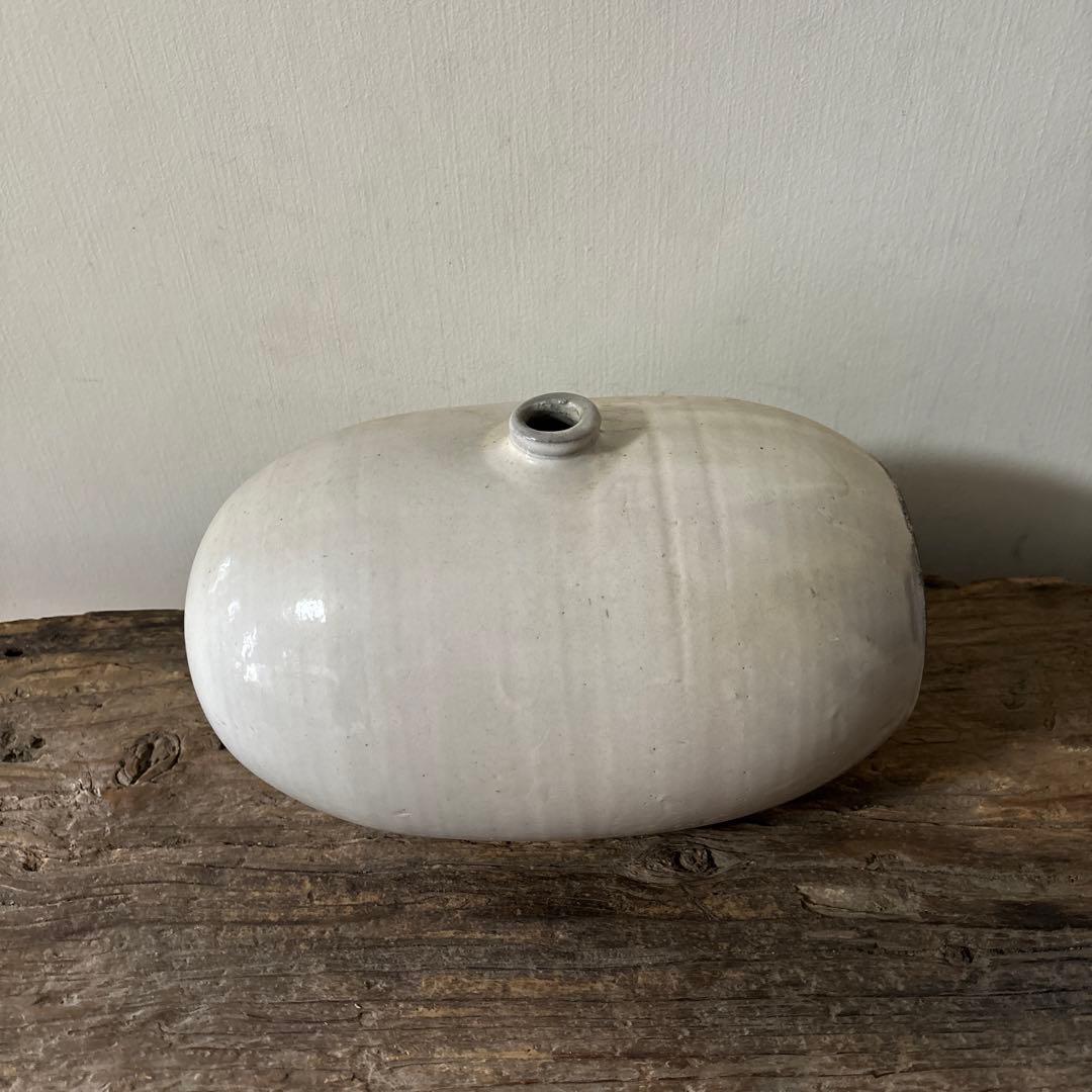 古民藝　平清水焼　灰白釉掛　古道具　アンティーク　花器　骨董　古陶磁　検:李朝