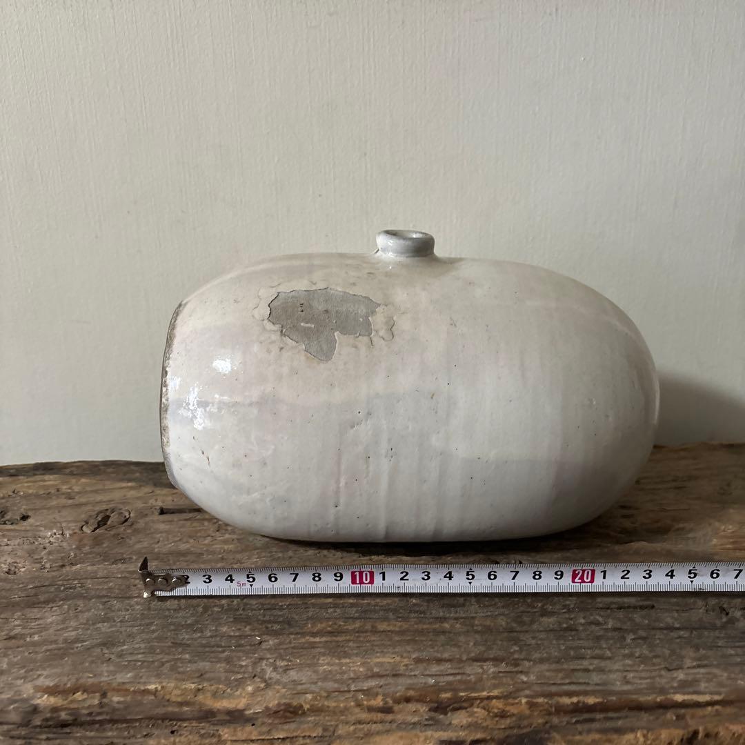 古民藝　平清水焼　灰白釉掛　古道具　アンティーク　花器　骨董　古陶磁　検:李朝