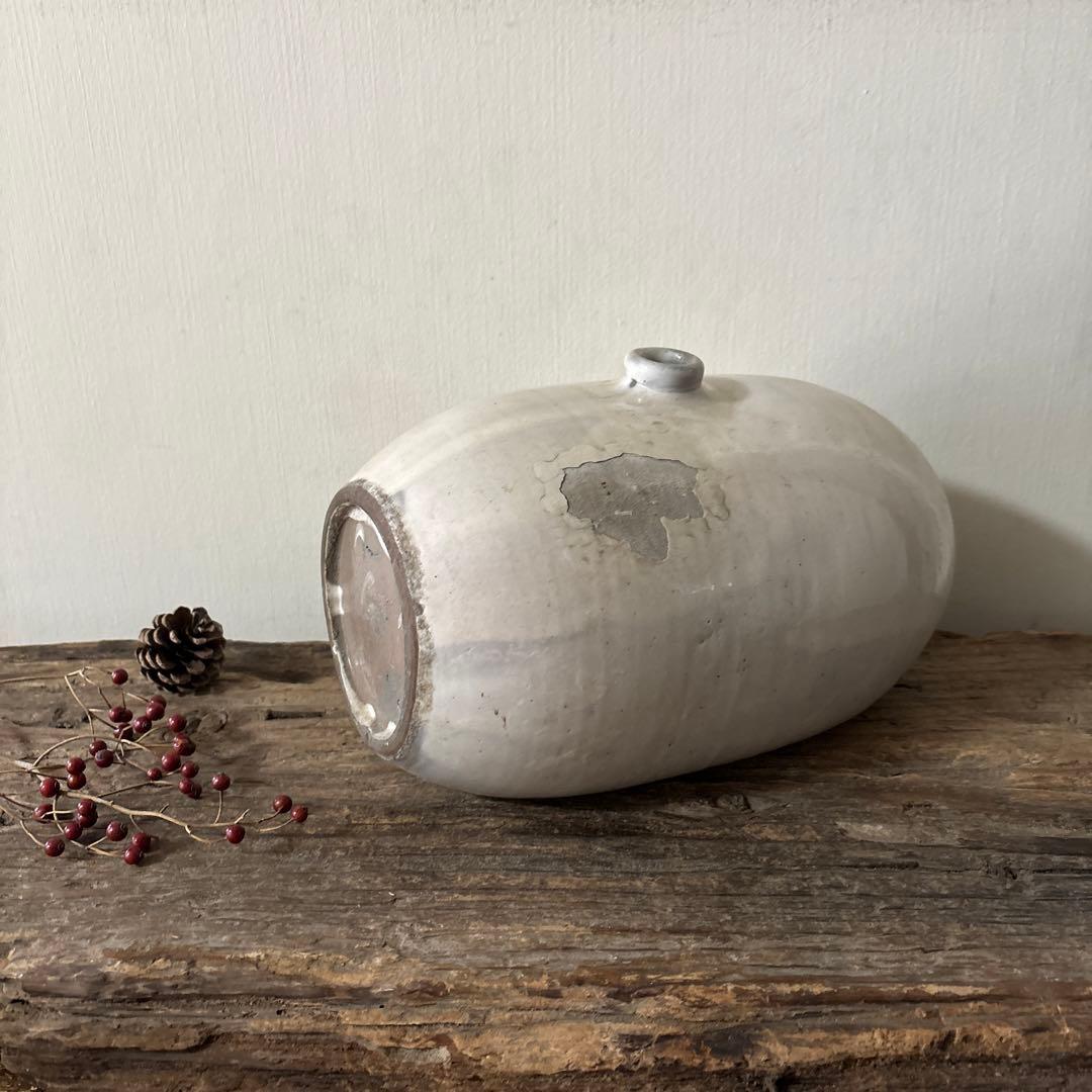 古民藝　平清水焼　灰白釉掛　古道具　アンティーク　花器　骨董　古陶磁　検:李朝