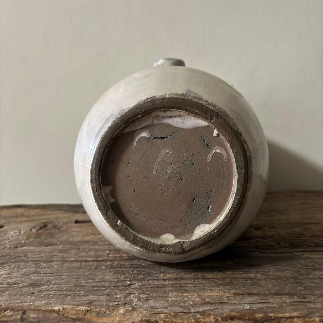 古民藝　平清水焼　灰白釉掛　古道具　アンティーク　花器　骨董　古陶磁　検:李朝