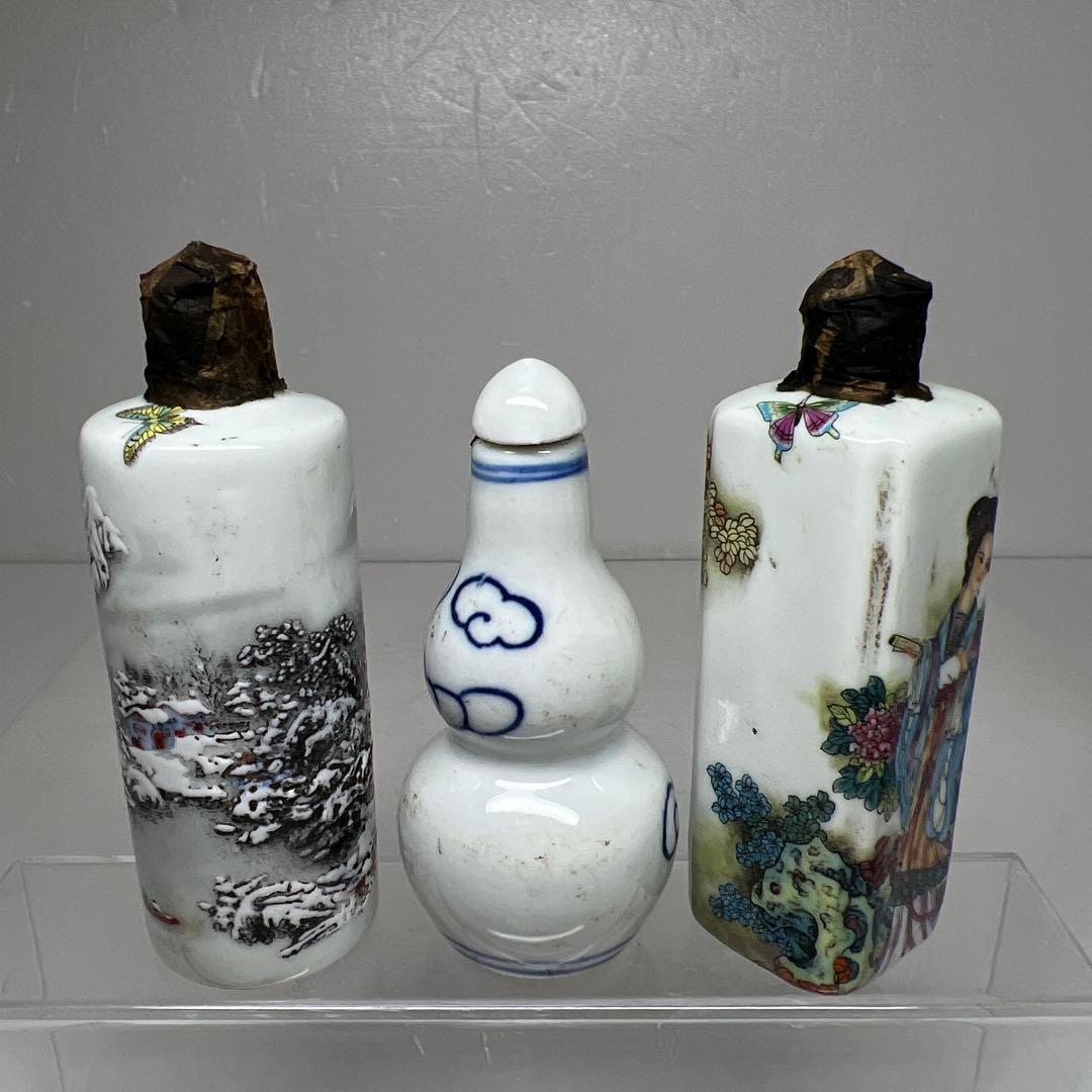 中国古玩 粉彩鼻煙香 6点と台1点 高さ約7~9.5㎝ 東Y7-0512①タサオ