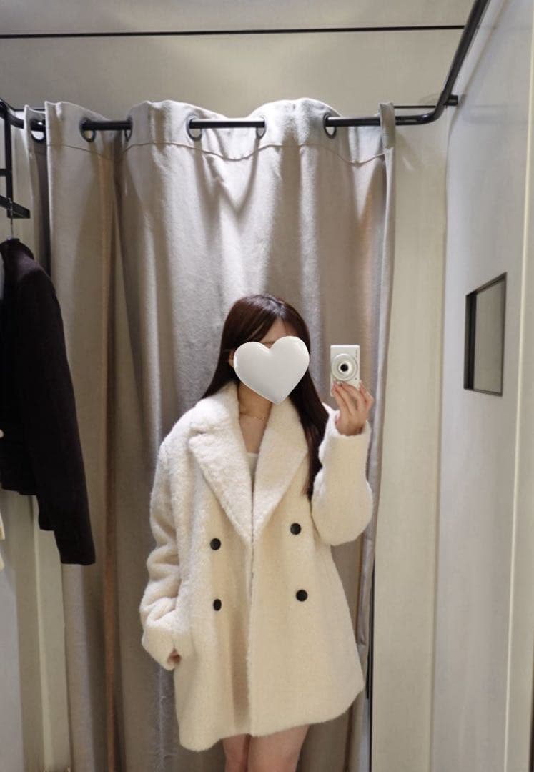 未使用 ZARA ブークレダブルブレストミディ丈コート アイボリー