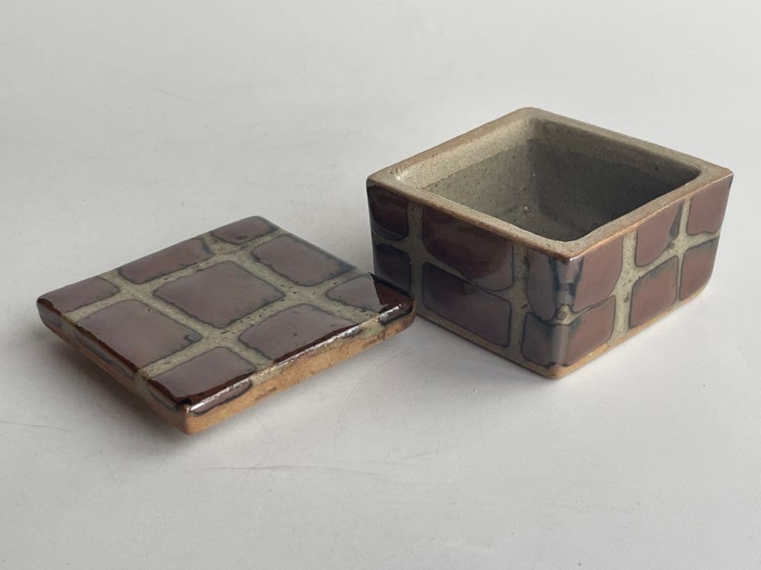 人間国宝　陶芸家　濱田庄司　浜田庄司　合子　盒子　柿釉　共箱　益子　民藝