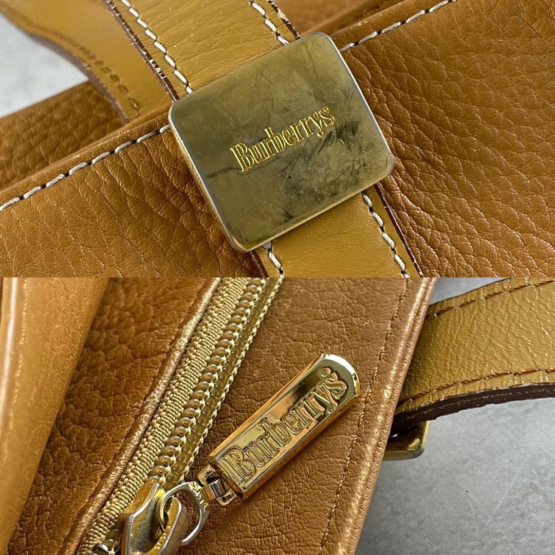 【美品✨】バーバリー シボ革 ハンドバッグ 裏地ノバチェック ロゴ金具 茶色