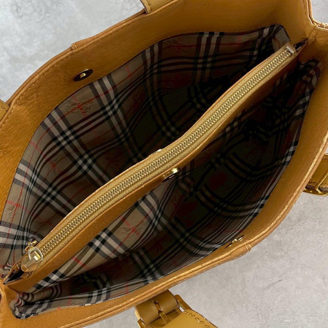 【美品✨】バーバリー シボ革 ハンドバッグ 裏地ノバチェック ロゴ金具 茶色