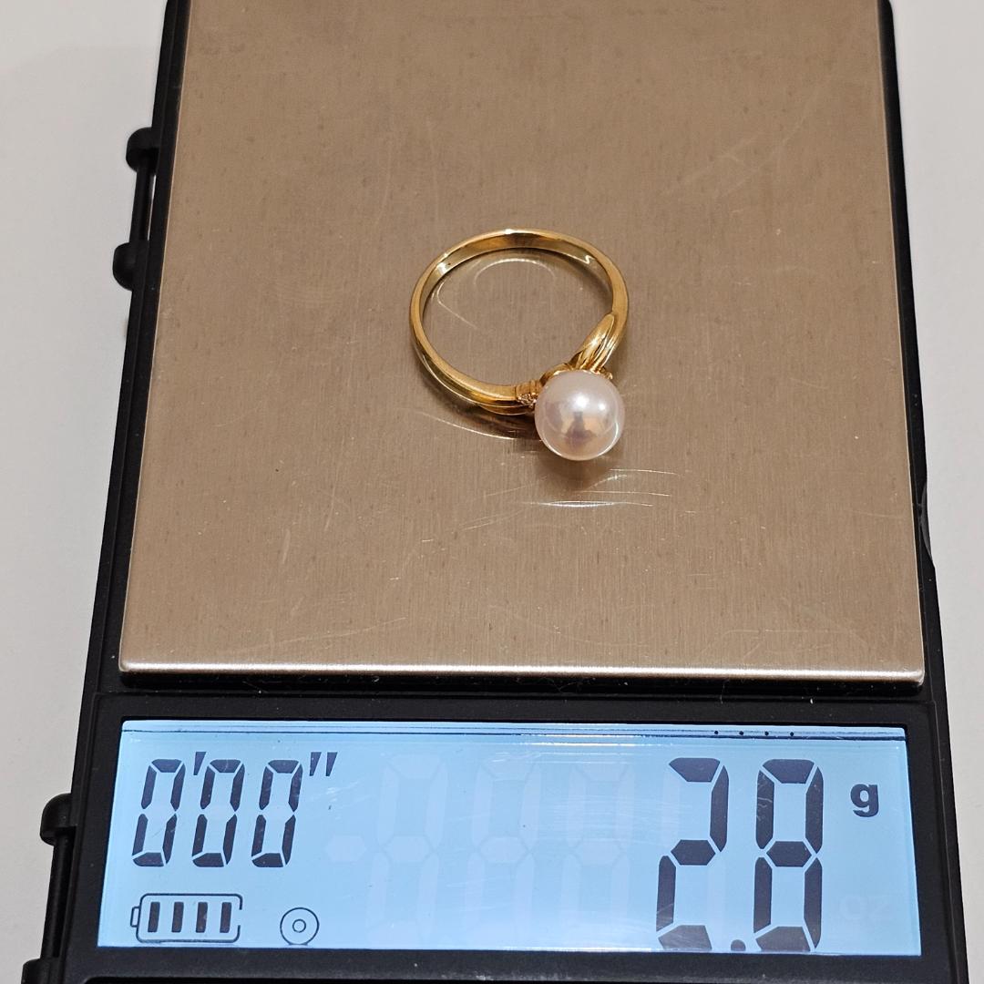 1744 タサキパールダイヤリングK18YGイエローゴールド11号7.5mm