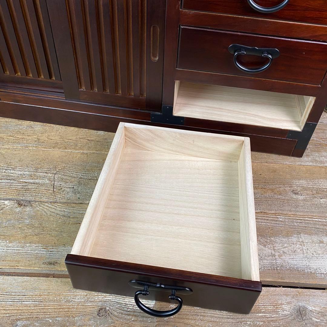 民芸家具木製桐材総桐天然無垢和チェスト横長テレビ台サイドボード飾り棚