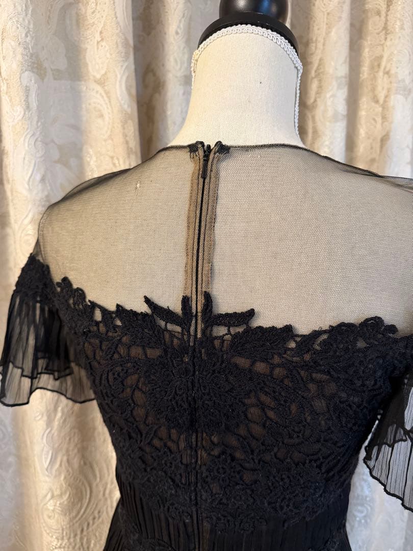 TADASHI・クロッシェ付プリーツシフォンドレスUS4