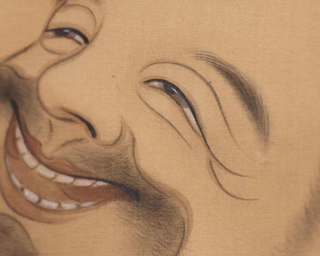 【模写】日本画 杉木月嘯 月見布袋図 絹本 掛軸 MB12