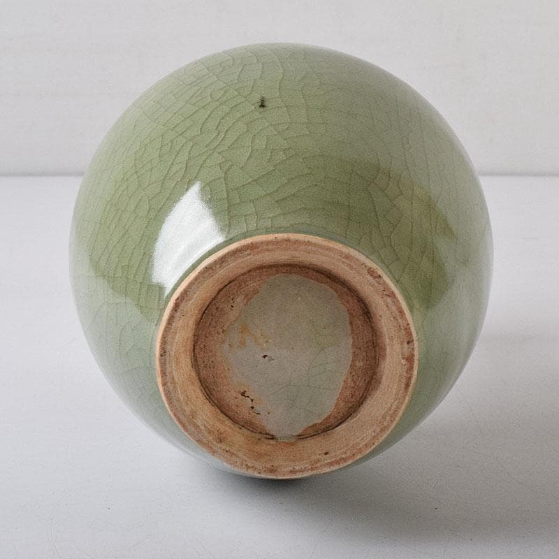 中国 龍泉窯青磁 双獣耳花瓶 時代箱 V R8314｜中国 龍泉窯