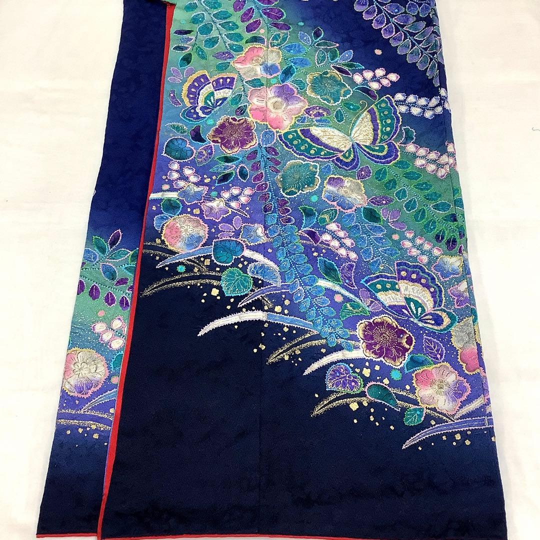 彦兵衛mini】やまと謹製！正絹振袖・長襦袢セット〜群青色地に辻ヶ花