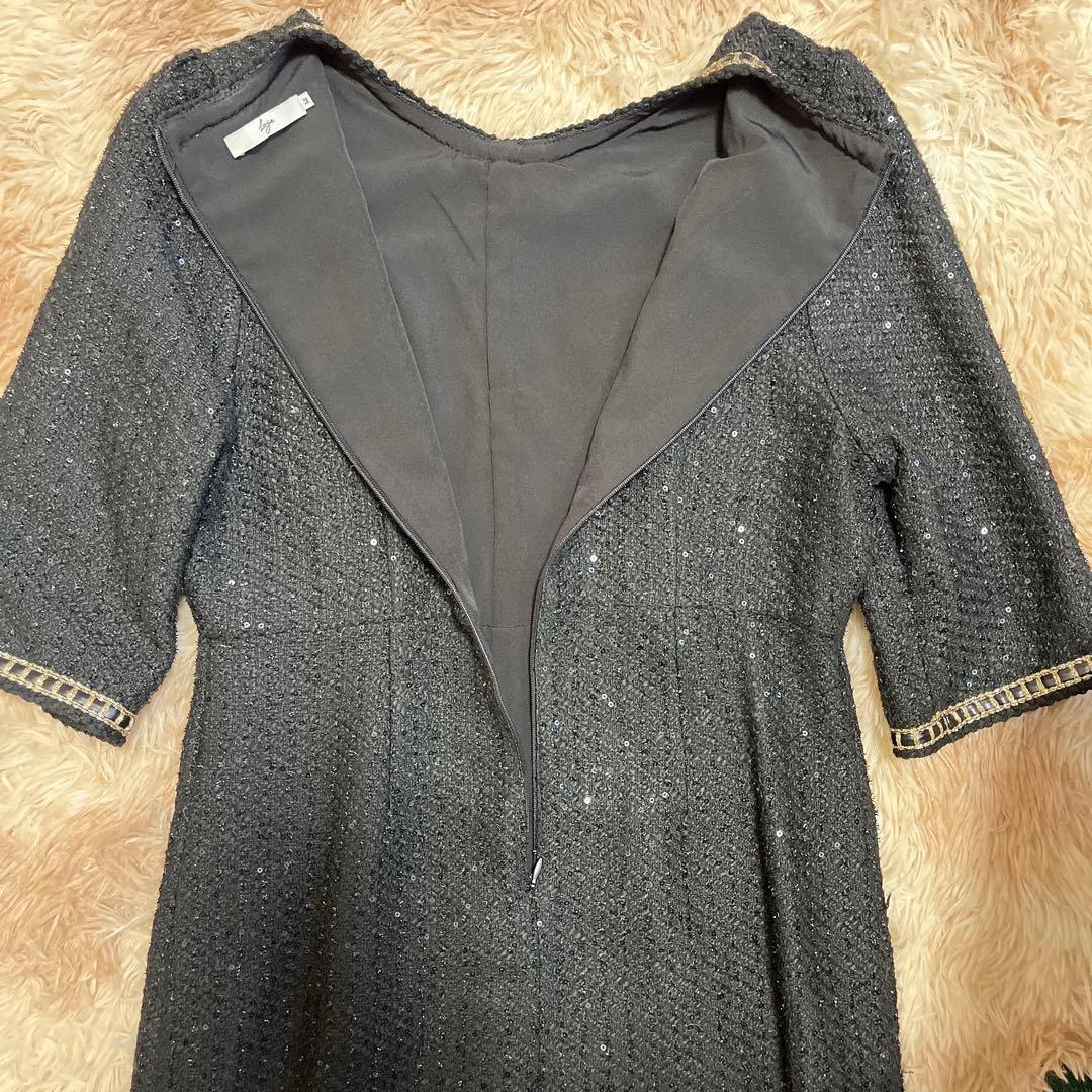 Leja (M) ラメ混ツイードレザーパイピングパール釦スパンコールマーメイド