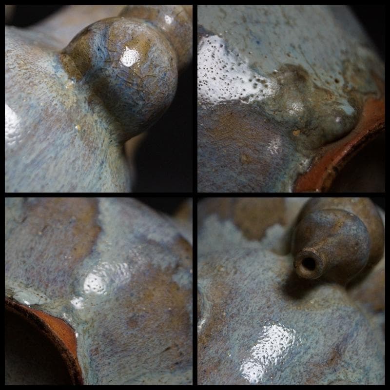 民国期 鈞窯 瓢箪形瓶 流れ釉飾壺 時代物 置台付 共箱