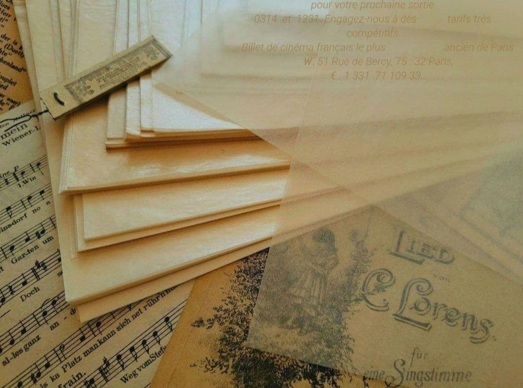 ヴィンテージ飴色のような焼けグラシン紙味紙ジャンクジャーナル素材　80枚×３+１