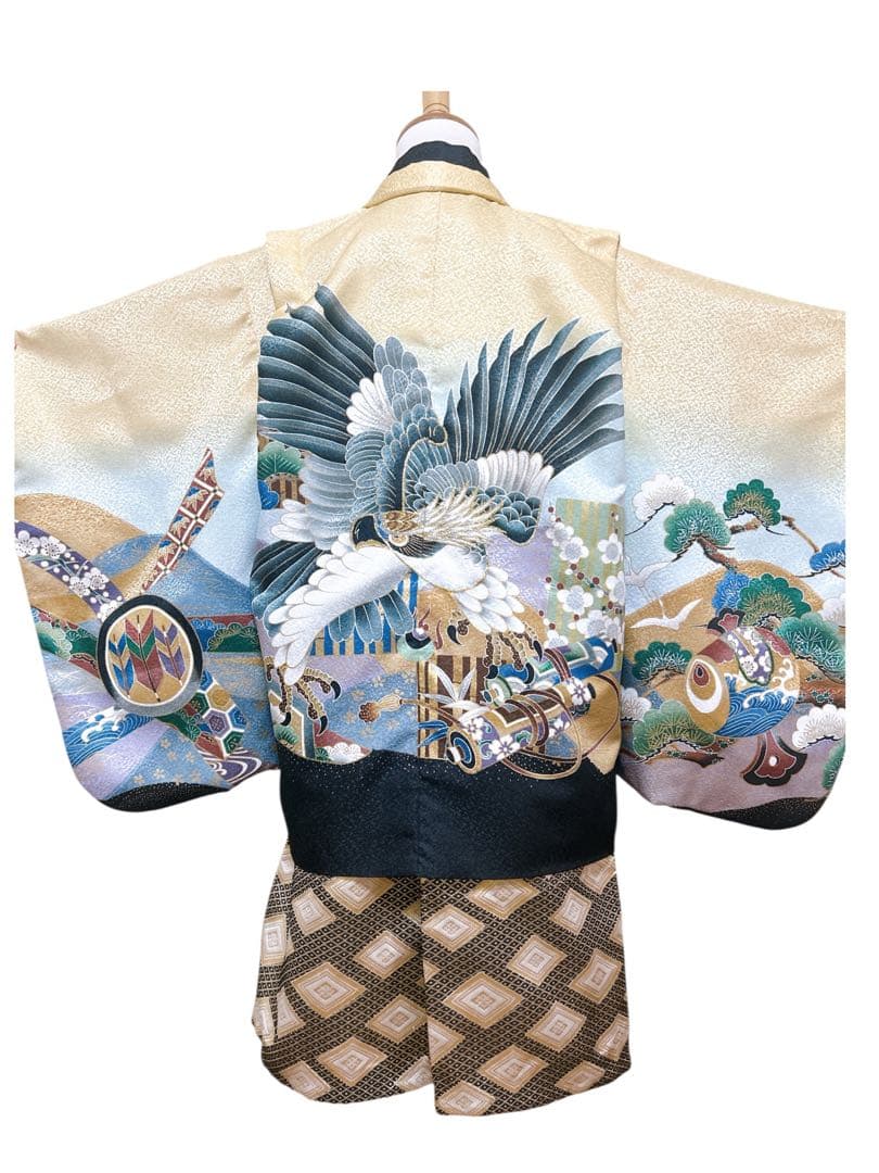 刺繍入り!!七五三　5歳　男の子　フルセット　一式　黄土色　からし色　鷹