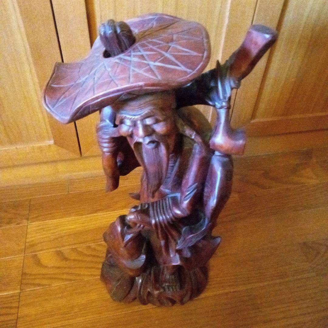 アンティーク木製老人像 大きな帽子と杖付き ROMER社製 木彫り人形 イタリア製 置物 -通販-ローズボールアンティークス