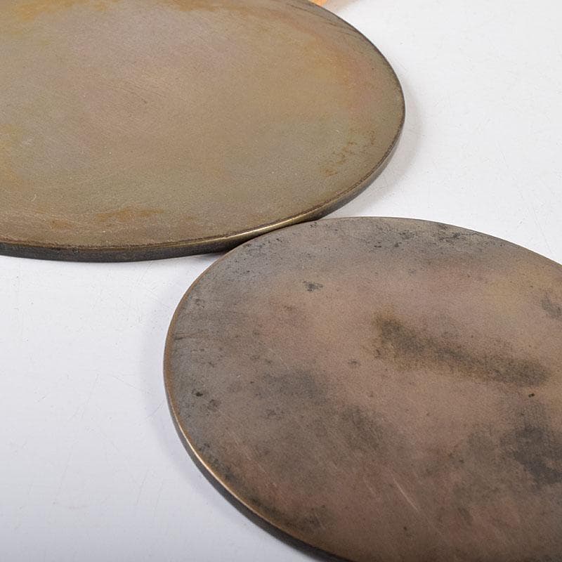 古銅青銅 藤原吉重造 竹虎図 藤原定次造 花図 銅鏡 柄