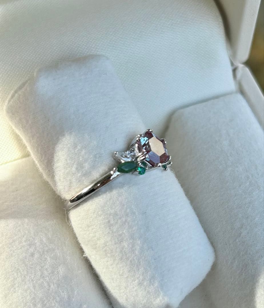 未使用◆アレキサンドライト＆モスアゲートリング　約11号