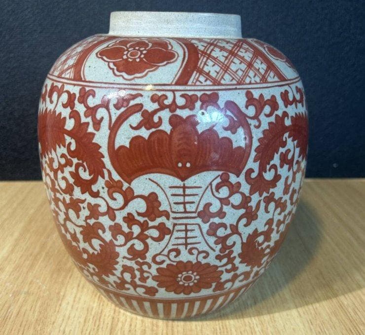 S8029　清　二彩花弁紋缶　中国古美術　中国古玩　壺　花瓶　花器