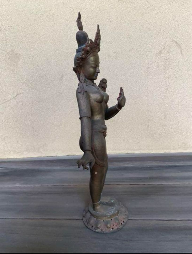 チベット女神像 銅製の仏像 42cm アンティーク 骨董