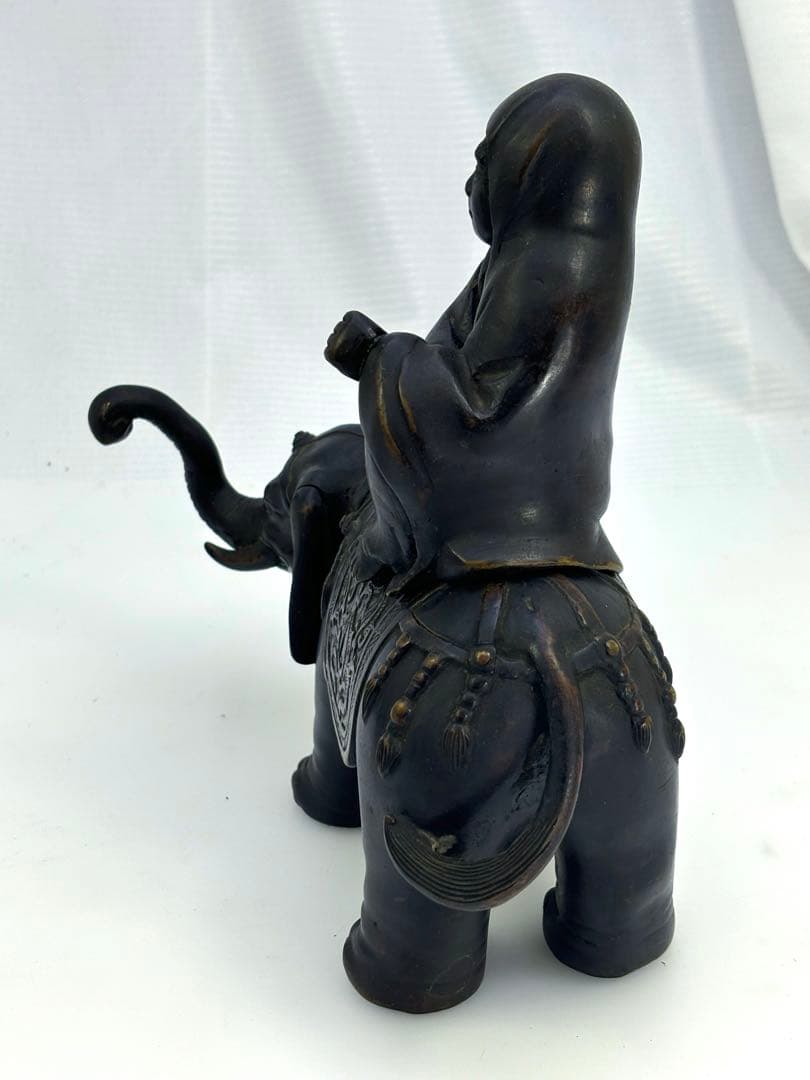 中国美術 古銅 象上達磨大師 香炉